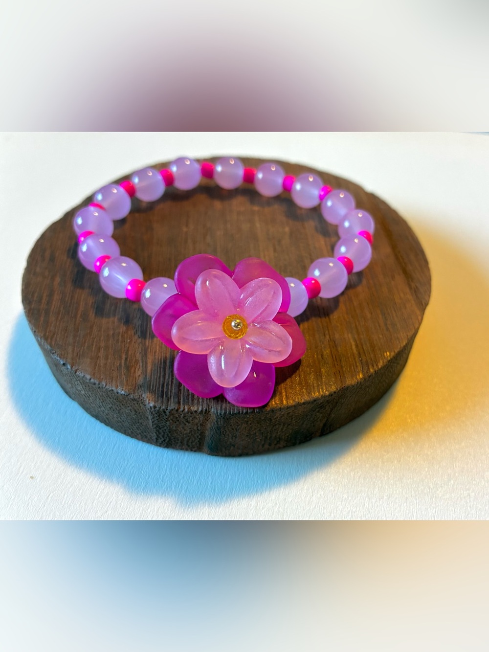 Pink Floral Beaded Stretch Bracelet